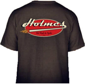 <font face=ARIAL>Holmes Hot Rods and Cycles logo and brand identity t shirts</font>