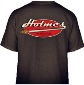 <font face=ARIAL>Holmes Hot Rods and Cycles logo and brand identity t shirts</font>